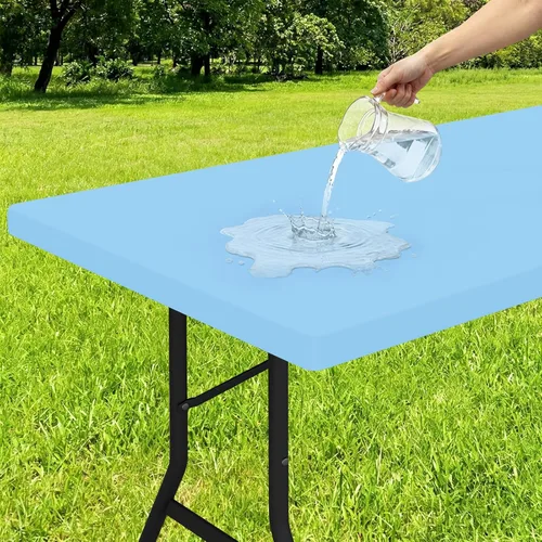 Miniatura 50 de Smiry - Mantel rectangular de vinilo con respaldo de franela elástica ajustada para mesas plegables de 2 pies, manteles impermeables y lavables