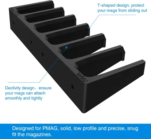 Miniatura 3 de Soporte de pared PMAG estándar de ABS sólido 6X, soporte de mag, estante de almacenamiento de revistas caseras Negro