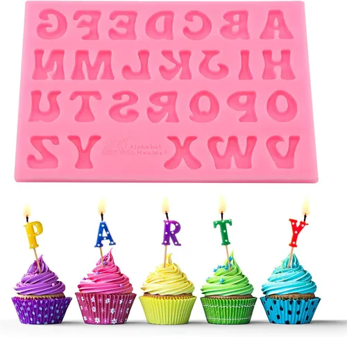 Miniatura 4 de Moldes de silicona con forma de letras, herramienta de decoración, rosa, gris, molde del alfabeto para pastel, fondant, chocolate (rosa)