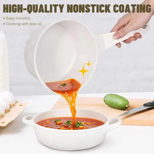 Miniatura 4 de Cacerola antiadherente de cerámica de 2 cuartos con tapa, olla pequeña para cocinar, diseño de diamante, mango de silicona, apto para lavavajillas
