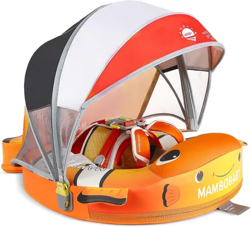 Miniatura 11 de Mambobaby Flotador de piscina para bebé con toldo, flotadores infantiles no inflables con cola sólida, suave, impermeable, agradable a la piel