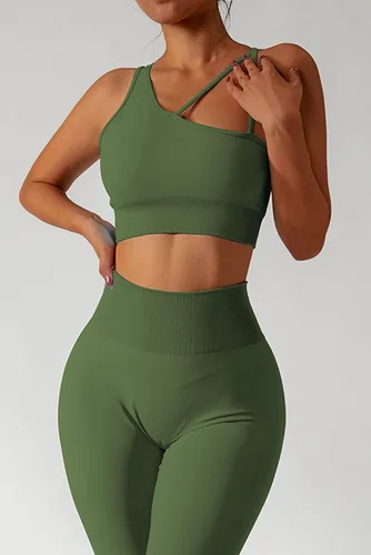 Miniatura 4 de QINSEN Conjuntos de entrenamiento para mujer, camisetas cortas deportivas sin costuras, leggings de cintura alta, trajes de dos piezas