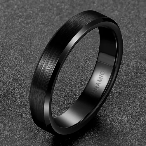Miniatura 3 de SOMEN TUNGSTEN Anillos de cerámica negra de 0.157in, 0.236in, 0.315in, color negro, cepillados, ajuste cómodo, alianza de boda para hombres