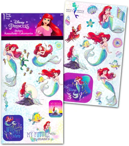 Miniatura 4 de Disney Juego de toallas con capucha de La Sirenita para niños y niñas, paquete de poncho de toalla de baño de La Sirenita con calcomanías y más