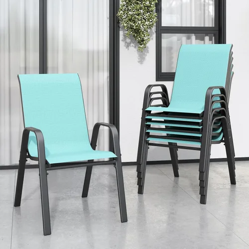 Miniatura 20 de Sillas de patio, sillas de comedor apilables para todo tipo de clima, tela de textileno y marco de metal, juego de sillas para exteriores para patio