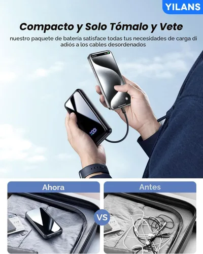 Miniatura 10 de Cargador portátil, cargador de batería de 50000 mAh, cable integrado, 22.5 W PD USB C de entrada y salida de carga rápida, batería externa con 6