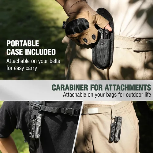 Miniatura 3 de WORKPRO Multiherramienta de 11 en 1 con alicates, clip de bolsillo y funda - Cuchillo multiuso EDC con cierre de seguridad - Cuchillo de bolsillo