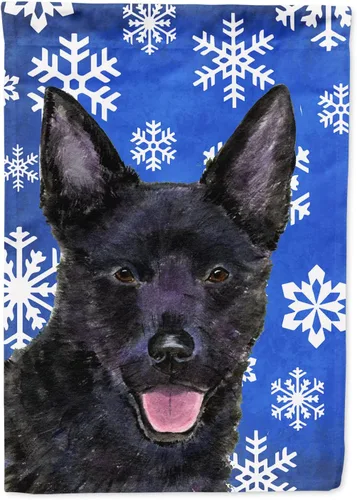 Miniatura 235 de Caroline's Treasures SC9374GF Bulldog English Snow flakes Holiday Garden Flag Buzón Bandera decorativa para patio exterior, patio, obras de arte