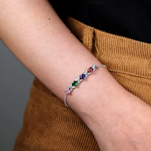 Miniatura 6 de Ashleymade Pulsera personalizada de eslabones de corazón para mujer, pulseras personalizadas de 2 a 7 nombres con piedras de nacimiento simuladas