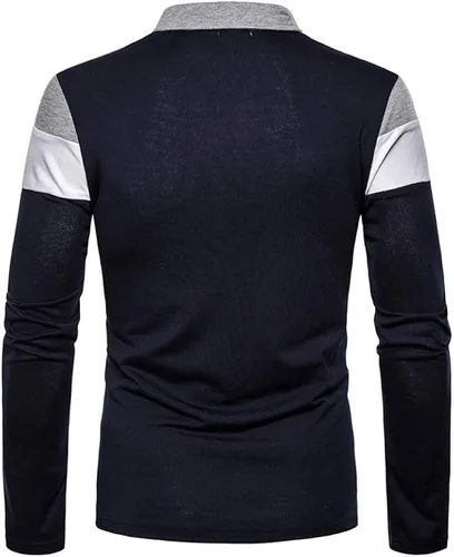 Miniatura 3 de HHGKED Camisas polo de manga corta y larga para hombre estilo casual de algodón con bloques de color a la moda