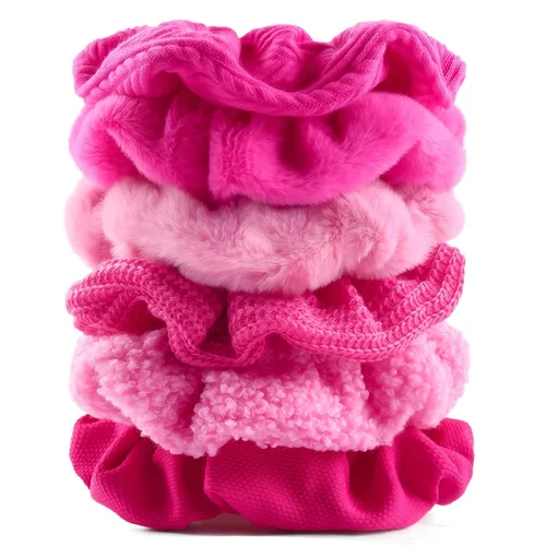 Miniatura 13 de Coleteros Difusos Fuzzy Scrunchies 8 PCS Ligas Negras para el Cabello Lindas Bandas para el Cabello con Piel de Conejo Sintética Ligas Elásticas