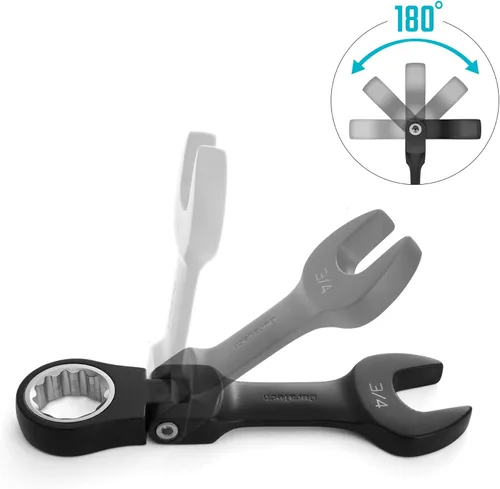 Miniatura 4 de DURATECH Stubby - Juego de llaves combinadas de trinquete de cabeza flexible, SAE, 8 piezas, 5/16" a 3/4", acero CR-V, revestimiento electroforético