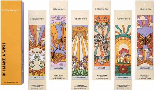 Folkulture Varillas de incienso (120 varillas) | Juego de 6 incienso premium para calma, aromaterapia, relajación | Sin carbón, orgánico, no tóxico,
