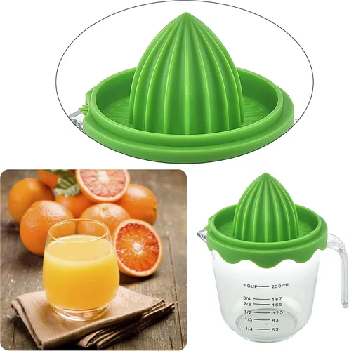 Miniatura 8 de Exprimidor de cítricos y naranja, exprimidor manual de limón, prensa de lima, tapa antideslizante, escariador de rotación con colador y recipiente
