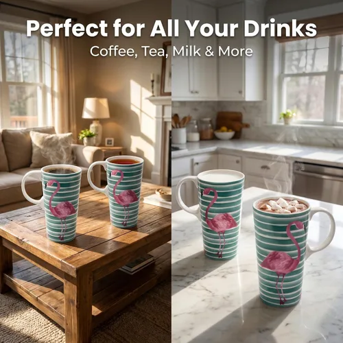 Miniatura 6 de Topadorn Taza de viaje de cerámica de 17 onzas con tapa, taza de café flamenco, a prueba de derrames, apta para microondas y lavavajillas, diseño