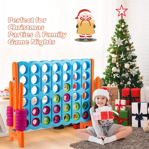 Miniatura 7 de COSTWAY Juego Gigante Jumbo 4 en Raya, Conecta 4 para Niños y Adultos, 3.5 Pies de Alto para Interiores y Exteriores con 42 Anillos Jumbo