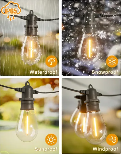 Miniatura 4 de Guirnalda de luces LED para exteriores de 30 pies con 10+1 bombillas Edison inastillables IP65, impermeables, regulables de 2700 K, luces de patio