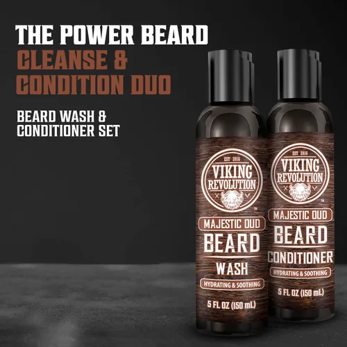 Miniatura 2 de Viking Revolution Lavado de barba y acondicionador de barba para hombres con aceite de argán y aceite de jojoba, suavizante y fortalecedor