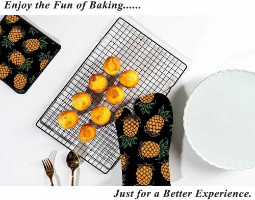 Miniatura 6 de Juego de manoplas de horno y soportes para ollas de piña, frutas tropicales, arte exótico hawaiano, resistente al calor, 3 piezas para cocinar