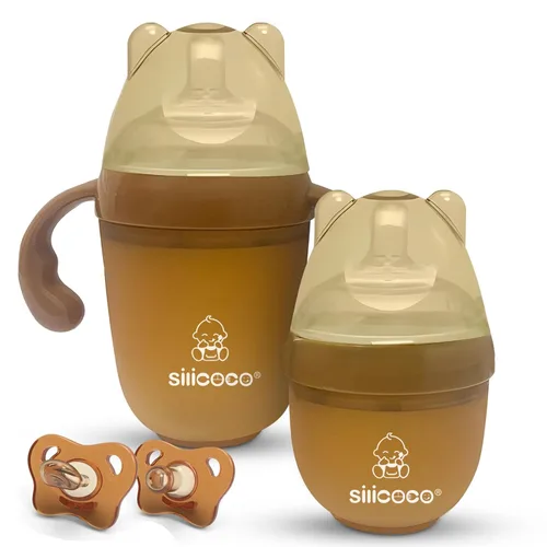 Generic Biberones de silicona para bebés, paquete de 2 con chupetes, juego de alimentación infantil ecológico para recién nacidos y niños pequeños,