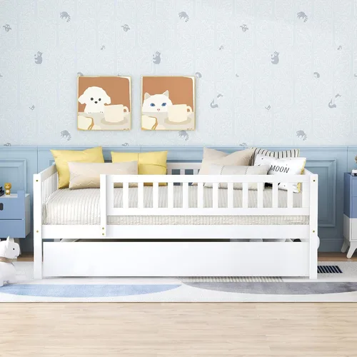 Miniatura 8 de DEINPPA Cama individual con cajones, sofá cama para niños con almacenamiento, marco de cama de madera con listones para niños, niños y niñas, natural