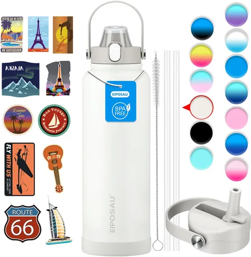 Miniatura 34 de Botella de agua aislada con tapa, bota y calcomanías, botella de acero inoxidable de 24 onzas, sin sudor, mantiene el frío las 24 horas, botella