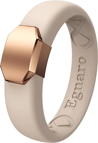 Miniatura 48 de Egnaro - Anillo de boda de silicona para mujer, diseño ergonómico y transpirable, ancho de 0.15 pulgadas, bandas de silicona flexibles con placa