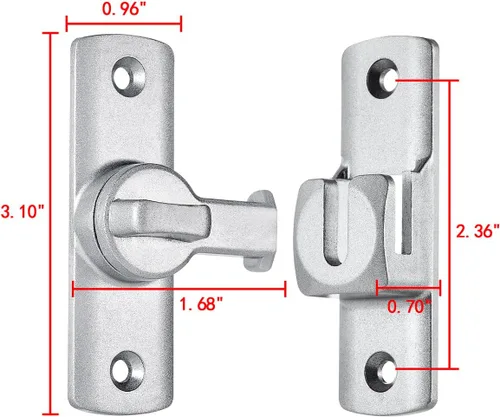 Miniatura 2 de Cerradura Plateada de Puerta de Granero Abatible de 90/180 Grados, Protege la Privacidad - Pestillo de Seguridad para Puerta, Herrajes de Pestillos