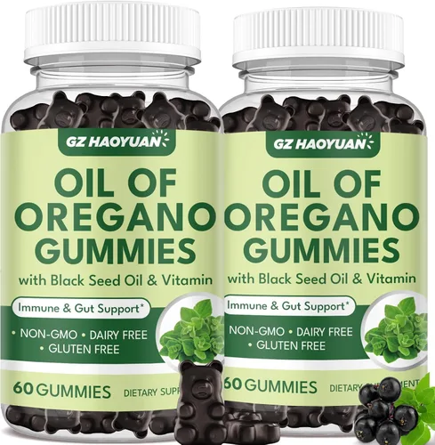 Miniatura 10 de Gomitas de aceite de orégano con aceite de semilla negra + vitamina D3, aceite de orégano orgánico de alto carvacrol, apoyo inmunológico