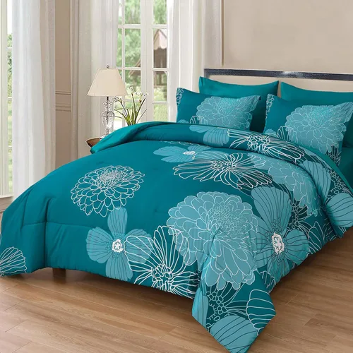 Miniatura 11 de Yiran - Juego de edredón de 7 piezas en una bolsa, edredón floral amarillo con flores, ropa de cama de microfibra suave, tamaño King