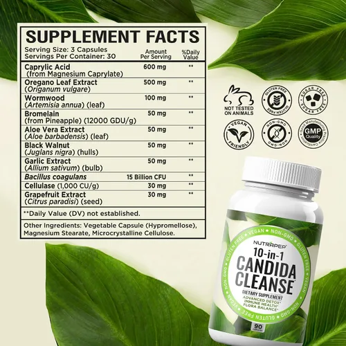 Miniatura 7 de NutraPep Candida Cleanse - Suplemento de desintoxicación – Apoyo natural para el crecimiento excesivo de levadura para mujeres y hombres