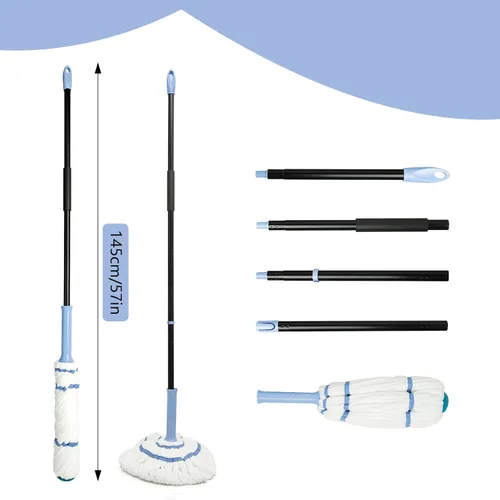 Miniatura 2 de Trapeador giratorio para limpieza de suelos, mango largo de 57 pulgadas de largo, trapeador de microfibra resistente para trapear en azulejos