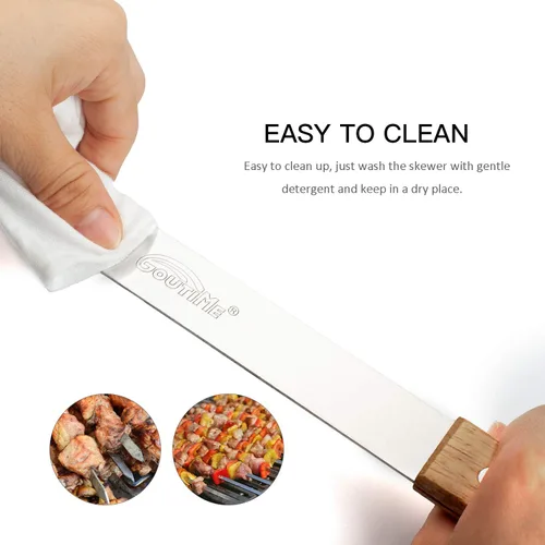 Miniatura 6 de Goutime Kabob - Brochetas de 23 pulgadas de largo, 1 pulgada de ancho de acero inoxidable para asar a la parrilla con mango de madera para hacer