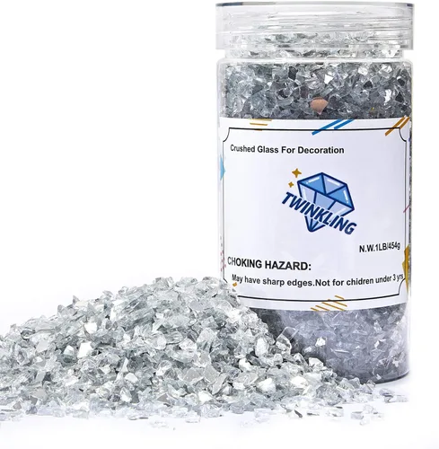 Miniatura 12 de TWINKLING Grava de vidrio de alto brillo con destellos, vidrio roto, chips de gemas de fuego, vidrio triturado para chimenea, manualidades