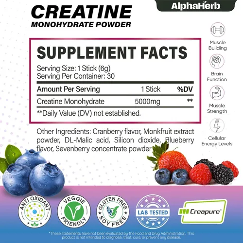 Miniatura 3 de Paquetes de monohidrato de creatina en barra – 0.18 oz de creatina alemana Creapure® micronizada en polvo, sin azúcar, músculo magro y recuperación