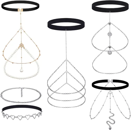 6 cadenas de cristal para piernas para mujer, cadenas corporales en capas, joyería de cuerpo de Navidad, cadena de muslo, accesorios de joyería para