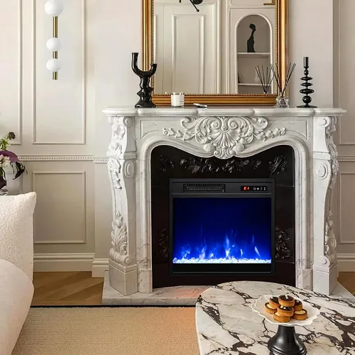 Miniatura 2 de Tangkula - Chimenea eléctrica de 18 pulgadas, inserto de chimenea de 5,000 BTU con control remoto, piedras de cristal, 3 colores de llama y 5