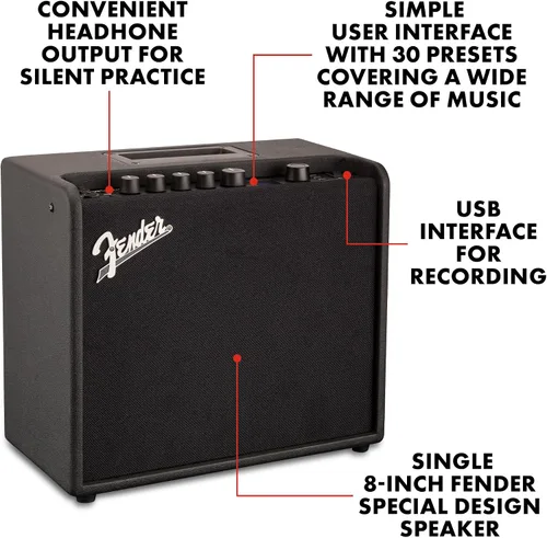 Miniatura 2 de Fender Mustang LT25 Amplificador de guitarra, amplificador combinado de 25 W, con 2 años de garantía, 30 efectos preestablecidos con interfaz
