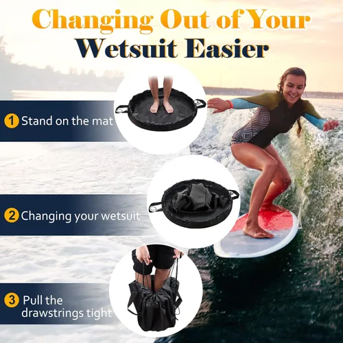 Miniatura 2 de Wetsuit Change Mat, Portable Large Beach Dry Bag Waterproof Changing Mats with Shoulder and Handle Strap for Surfing Negro