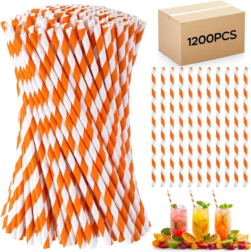 Miniatura 13 de Eaasty 1200 Pcs Biodegradable Colored Paper Straws Bulk Disposable Striped Assorted Colors Drinking Paper Straws for Summer Juice, Shakes