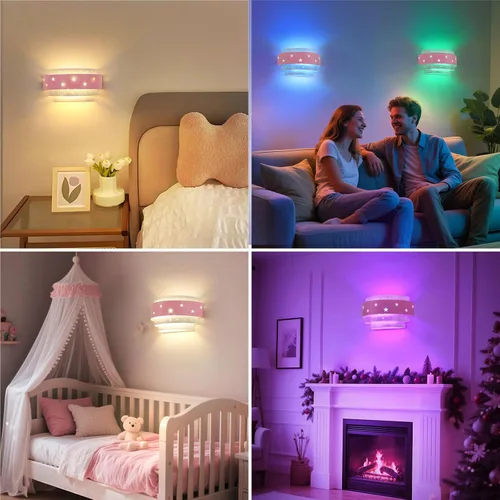 Miniatura 5 de Lightess Aplique de pared rosa que funciona con pilas para habitación de niñas, lámpara de pared LED regulable con forma de estrella, lámpara