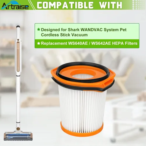 Miniatura 2 de Artraise WS642AE - Filtro de repuesto para Shark WS642AE WS640AE Wandvac Sistema de autovaciado ultraligero y potente aspiradora inalámbrica