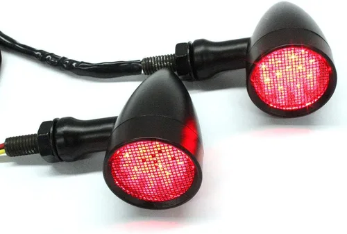 Miniatura 13 de 2 luces LED rojas de 15 piezas para motocicleta, luz de freno, intermitente, indicador de parada para Harley Honda Chopper (Luz roja cromada)