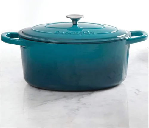 Miniatura 2 de Crock Pot olla para horno holandés de hierro fundido artesanal de 7 cuartos de galón, Turquesa Degradado