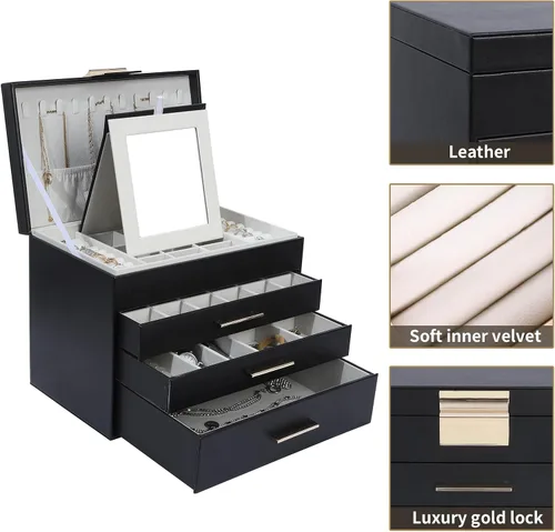Miniatura 2 de Joyero grande para mujer, organizador de joyas de 4 capas con ganchos para collares, caja de joyería blanca para aretes, collares y pulseras