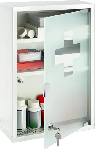 Miniatura 14 de Timgle Armario de pared de primeros auxilios con cerradura para medicamentos montado en la pared del baño, gabinete médico colgante con puerta