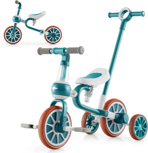 Miniatura 11 de BABY JOY Triciclo 4 en 1 para niños de 2 a 4 años, triciclo de equilibrio para niños con asiento ajustable y mango de empuje, pedales extraíbles