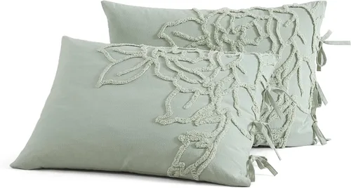 Miniatura 9 de Peri Home Juego de edredón y fundas de almohada de 3 piezas, 100% algodón, color verde chenilla rosa, matrimonial/queen