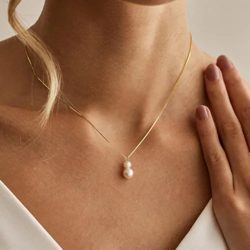 Miniatura 2 de Collares de perlas doradas para mujer, a la moda. Collar delicado chapado en oro de 14 K, sencillo y en capas, ideal como joyería para bodas