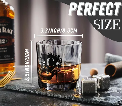 Miniatura 2 de Regalos de whisky para hombres, vaso de whisky con inicial personalizada con piedras de whisky para papá, novio, mejores amigos, compañeros
